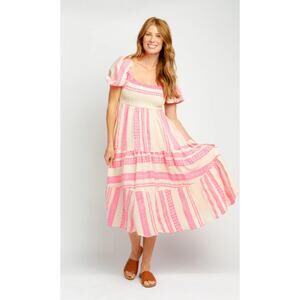 Sofia Collection Zelma Jacquard Midi Dress in Neon Hot Pink Size Small‎